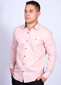 Camisa masculina salmão com detalhes de manga longa de algodão