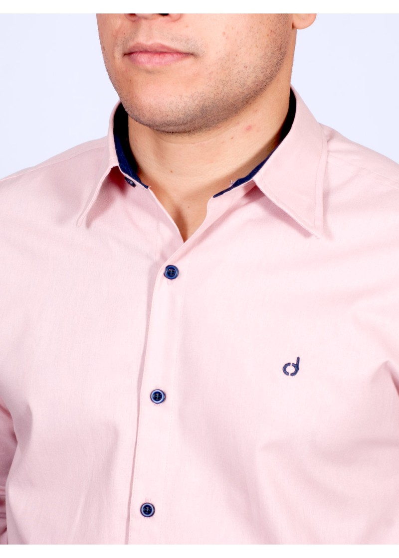 Camisa masculina salmão com detalhes de manga longa de algodão