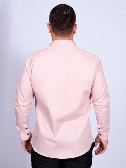 Camisa masculina salmão com detalhes de manga longa de algodão