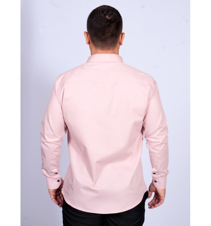 Camisa masculina salmão com detalhes de manga longa de algodão Camisa masculina salmão com detalhes de manga longa de algodão