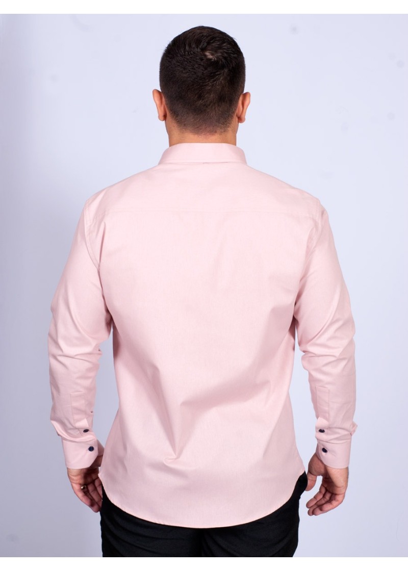 Camisa masculina salmão com detalhes de manga longa de algodão