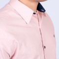 Camisa masculina salmão com detalhes de manga longa de algodão