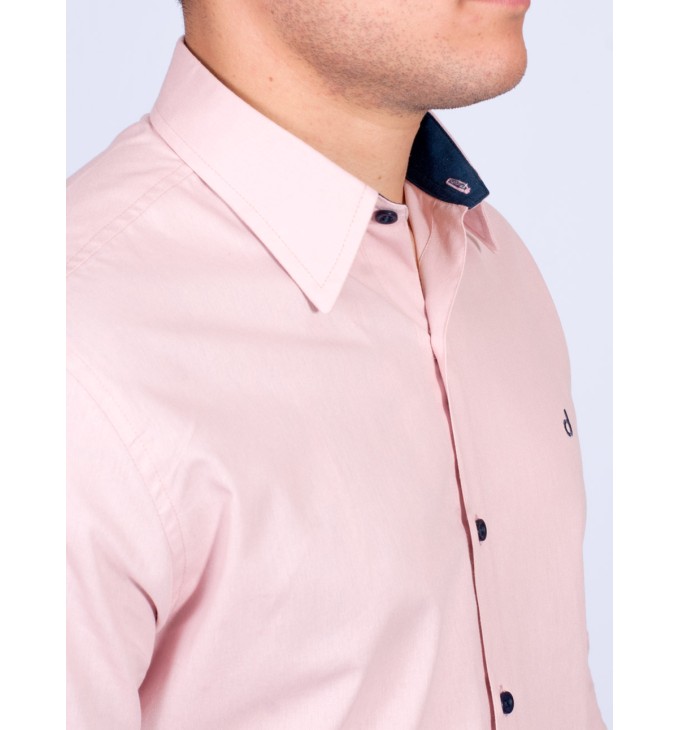 Camisa masculina salmão com detalhes de manga longa de algodão Camisa masculina salmão com detalhes de manga longa de algodão