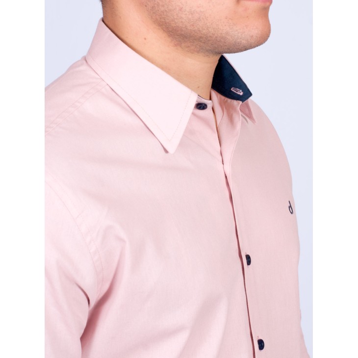 Camisa masculina salmão com detalhes de manga longa de algodão