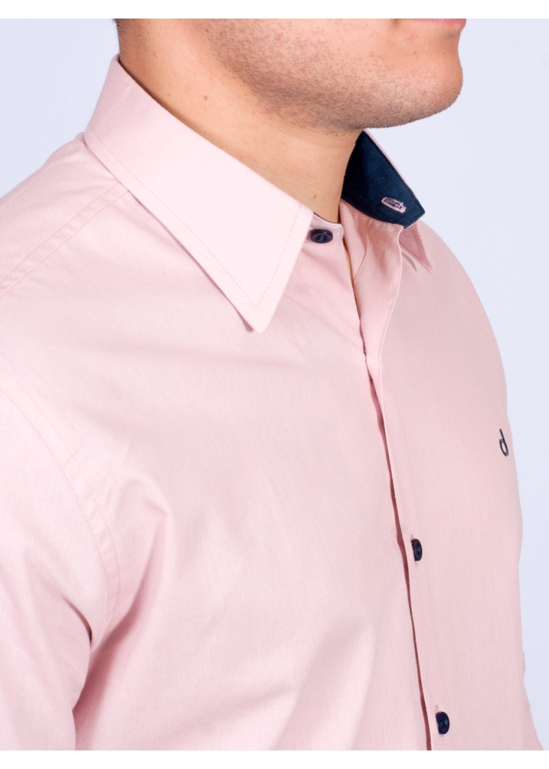 Camisa masculina salmão com detalhes de manga longa de algodão