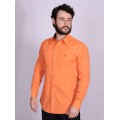 Camisa social laranja masculina manga longa de tricoline