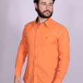 Camisa social laranja masculina manga longa de tricoline
