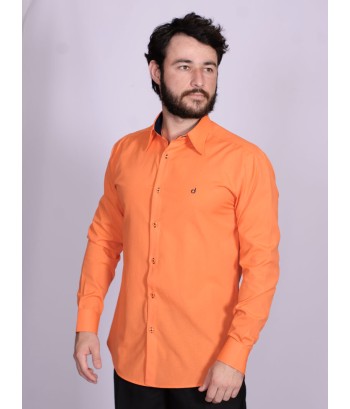 Camisa social laranja masculina manga longa de tricoline