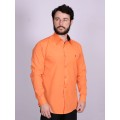 Camisa social laranja masculina manga longa de tricoline