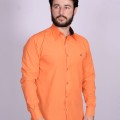 Camisa social laranja masculina manga longa de tricoline