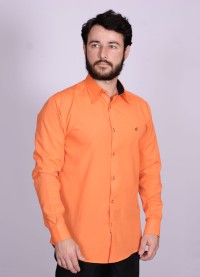 Camisa social laranja masculina manga longa de tricoline