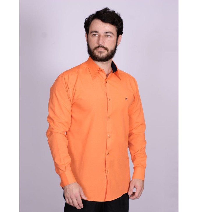 Camisa social laranja masculina manga longa de tricoline Camisa social laranja masculina manga longa de tricoline