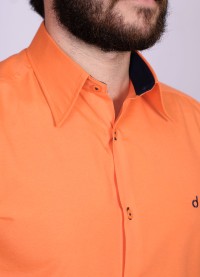 Camisa social laranja masculina manga longa de tricoline