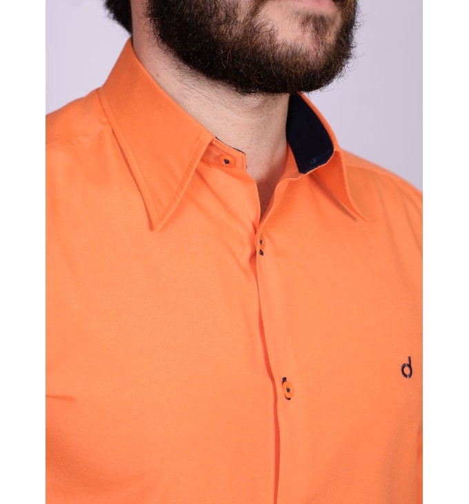 Camisa social laranja masculina manga longa de tricoline Camisa social laranja masculina manga longa de tricoline