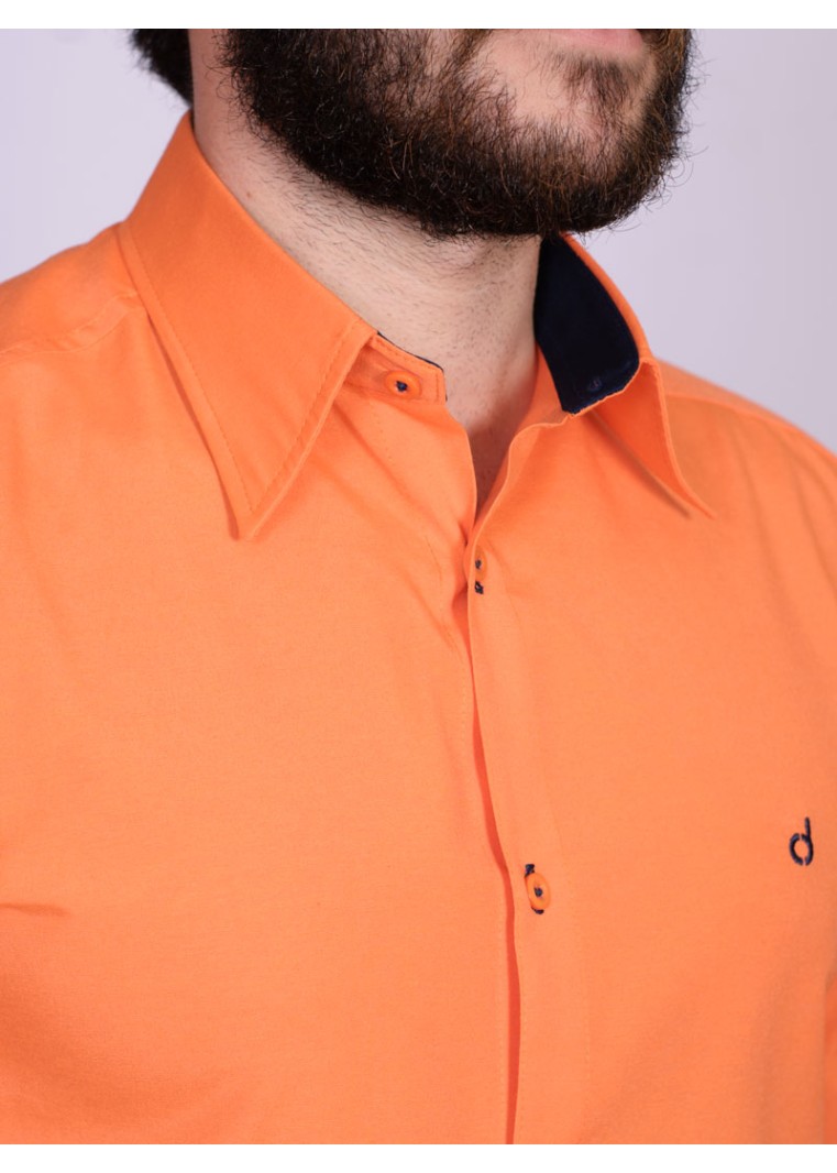 Camisa social laranja masculina manga longa de tricoline