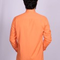 Camisa social laranja masculina manga longa de tricoline