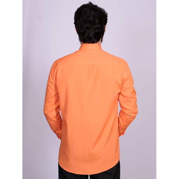 Camisa social laranja masculina manga longa de tricoline