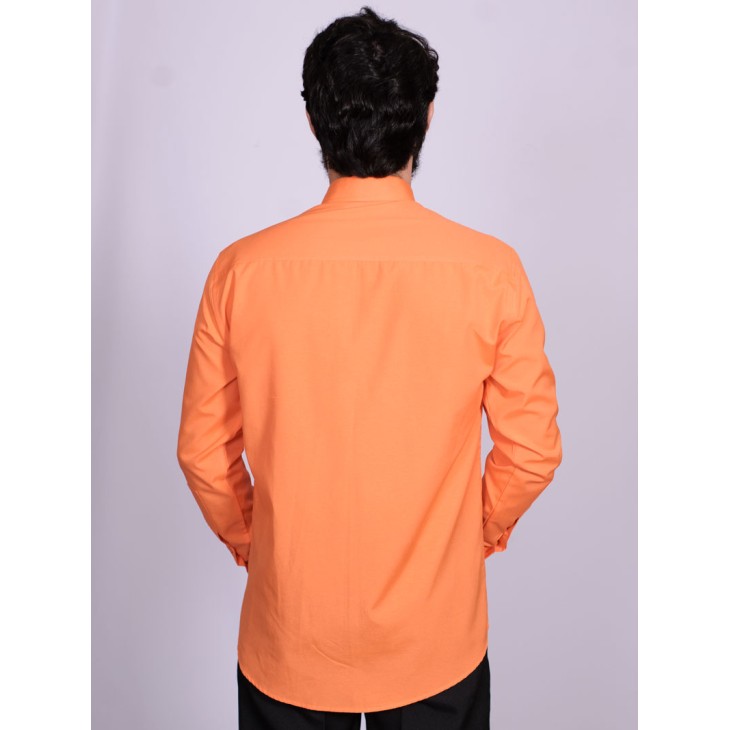 Camisa social laranja masculina manga longa de tricoline