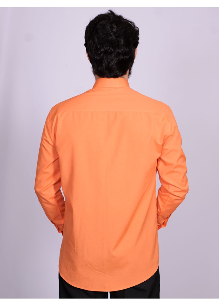 Camisa social laranja masculina manga longa de tricoline