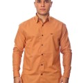 Camisa social ferrugem masculina manga longa de algodão com detalhe