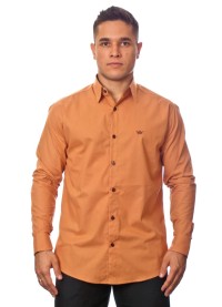 Camisa social ferrugem masculina manga longa de algodão com detalhe