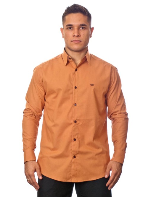Camisa social ferrugem masculina manga longa de algodão com detalhe