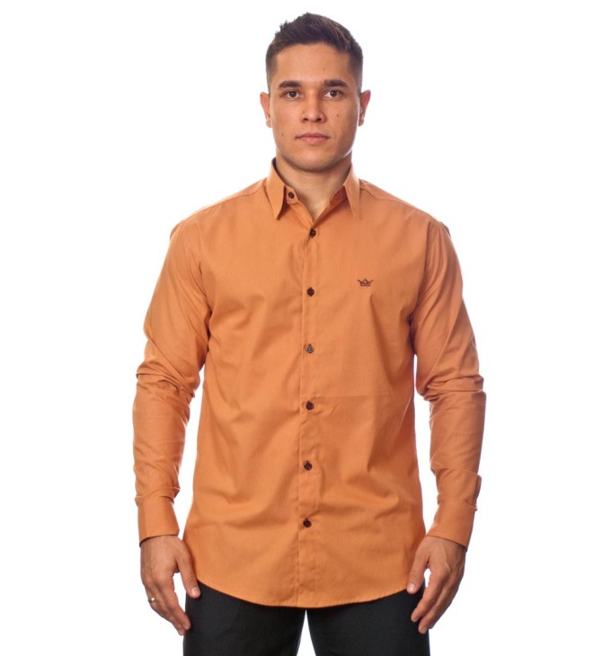 Camisa social ferrugem masculina manga longa de algodão com detalhe Camisa social ferrugem masculina manga longa de algodão com detalhe
