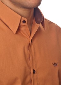Camisa social ferrugem masculina manga longa de algodão com detalhe