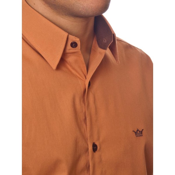 Camisa social ferrugem masculina manga longa de algodão com detalhe