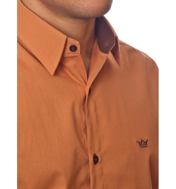 Camisa social ferrugem masculina manga longa de algodão com detalhe Camisa social ferrugem masculina manga longa de algodão com detalhe