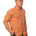 Camisa social ferrugem masculina manga longa de algodão com detalhe