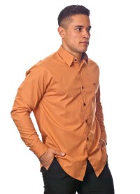Camisa social ferrugem masculina manga longa de algodão com detalhe
