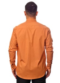 Camisa social ferrugem masculina manga longa de algodão com detalhe