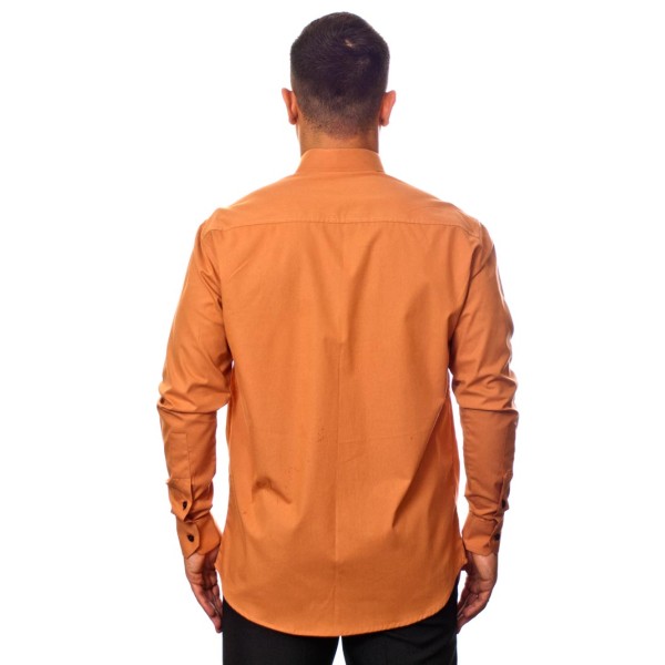 Camisa social ferrugem masculina manga longa de algodão com detalhe