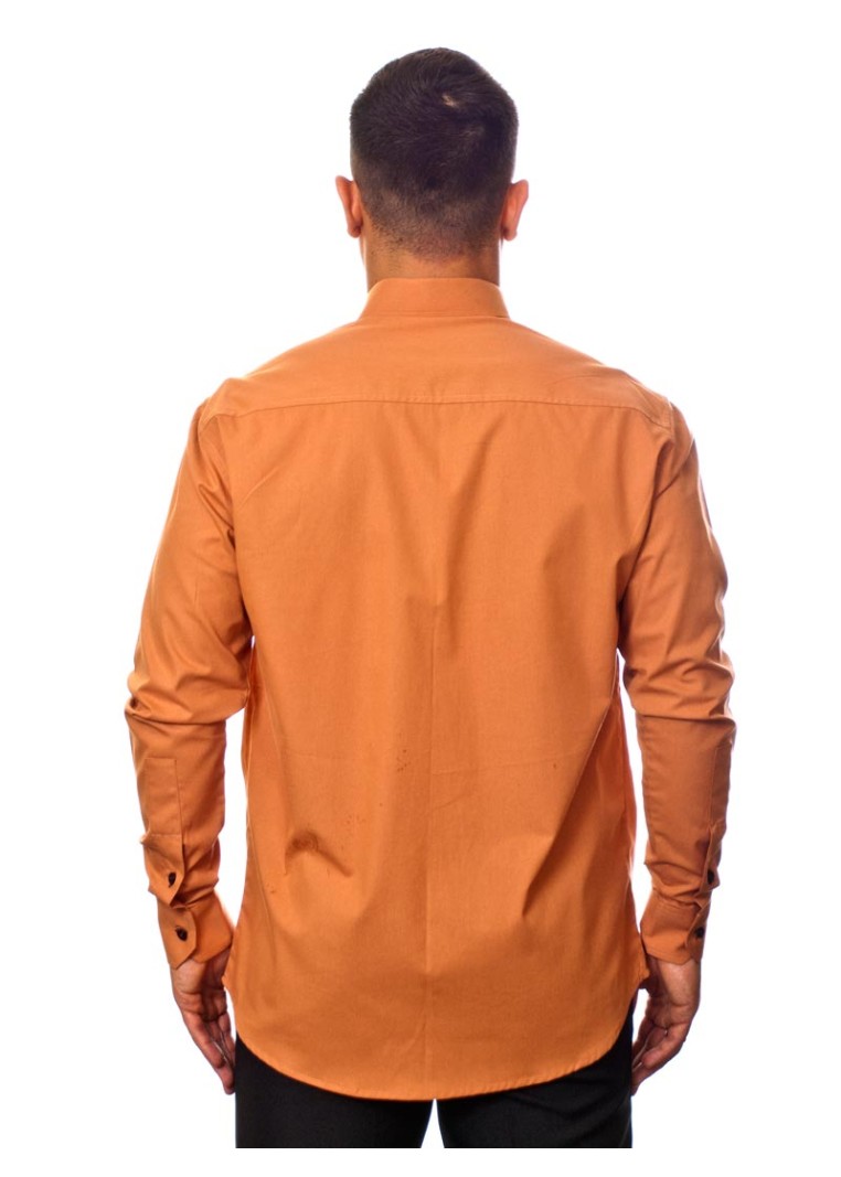 Camisa social ferrugem masculina manga longa de algodão com detalhe