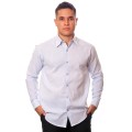 Camisa social listrada lilás masculina manga longa de algodão