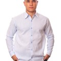 Camisa social listrada lilás masculina manga longa de algodão