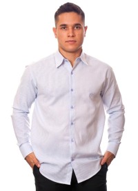 Camisa social listrada lilás masculina manga longa de algodão