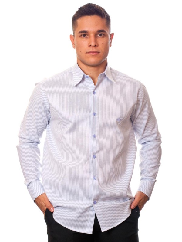 Camisa social listrada lilás masculina manga longa de algodão Camisa social listrada lilás masculina manga longa de algodão
