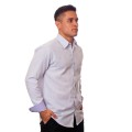 Camisa social listrada lilás masculina manga longa de algodão