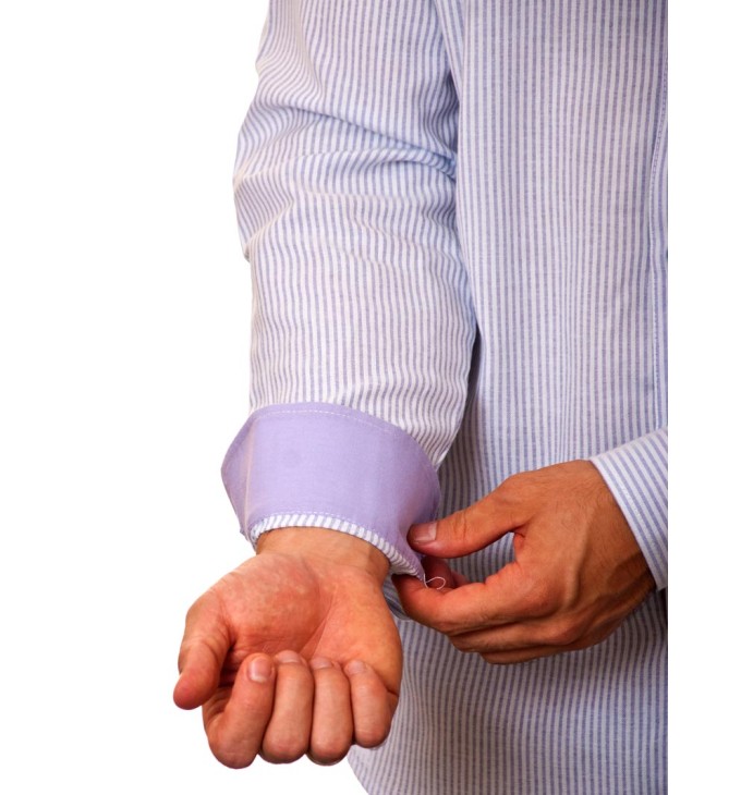 Camisa social listrada lilás masculina manga longa de algodão Camisa social listrada lilás masculina manga longa de algodão