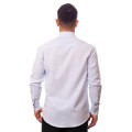 Camisa social listrada lilás masculina manga longa de algodão