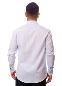Camisa social listrada lilás masculina manga longa de algodão