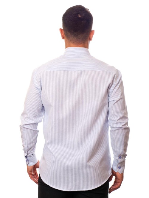 Camisa social listrada lilás masculina manga longa de algodão