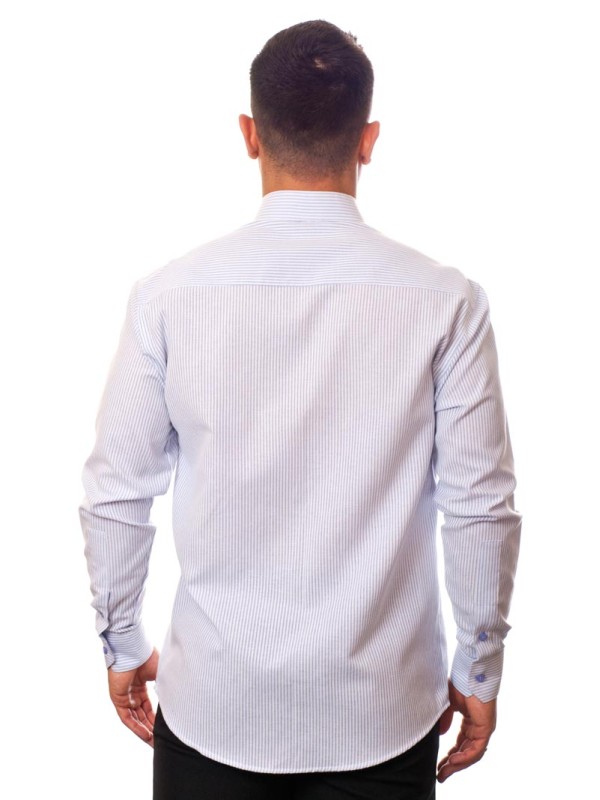 Camisa social listrada lilás masculina manga longa de algodão Camisa social listrada lilás masculina manga longa de algodão