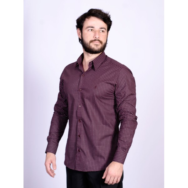 Camisa social masculina microestampa vinho PREMIUM