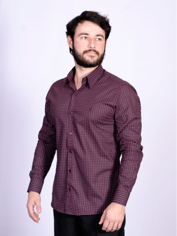 Camisa social masculina microestampa vinho PREMIUM Camisa social masculina microestampa vinho PREMIUM