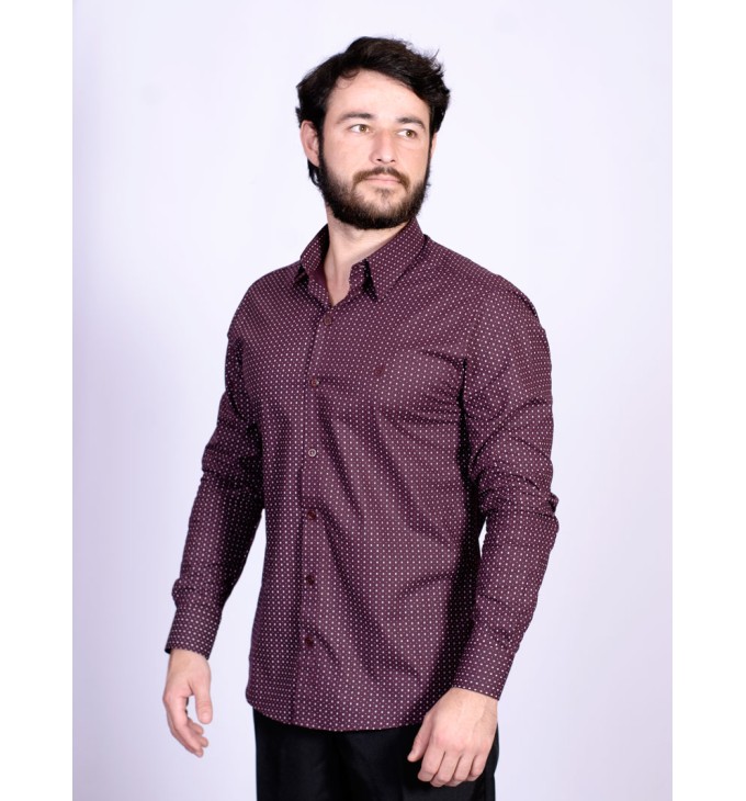 Camisa social masculina microestampa vinho PREMIUM Camisa social masculina microestampa vinho PREMIUM