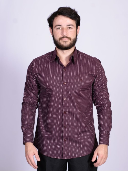 Camisa social masculina microestampa vinho PREMIUM