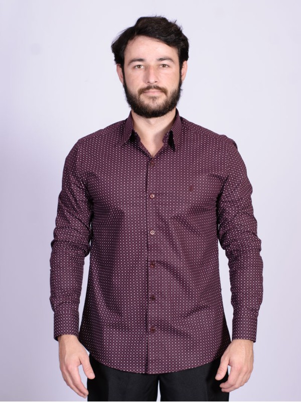 Camisa social masculina microestampa vinho PREMIUM Camisa social masculina microestampa vinho PREMIUM